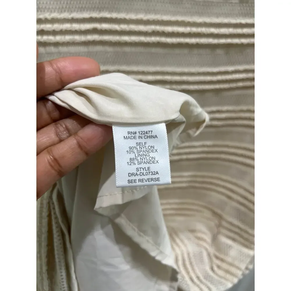NWT dRA Los Angeles Open Knit Beige Crochet Ruffle Long Sleeve Midi Dress Sz S